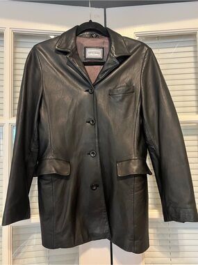 Reilly Olmes Black Leather Button-Front Jacket